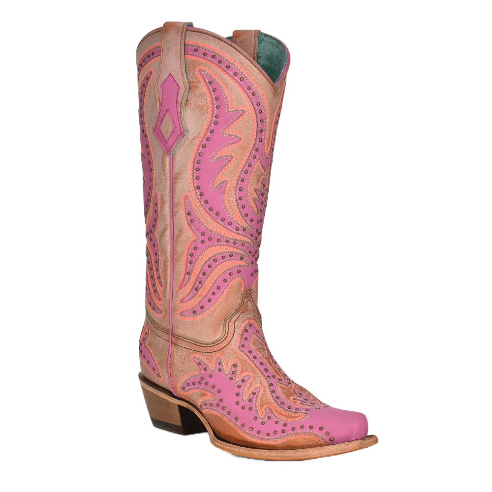 Corral Ladies Pink Overlay & Fluorescent Embroidery Western Boots