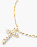 "Oh She Fancy" Small Cross Pendant Gold White Diamondettes - Beau Kisses