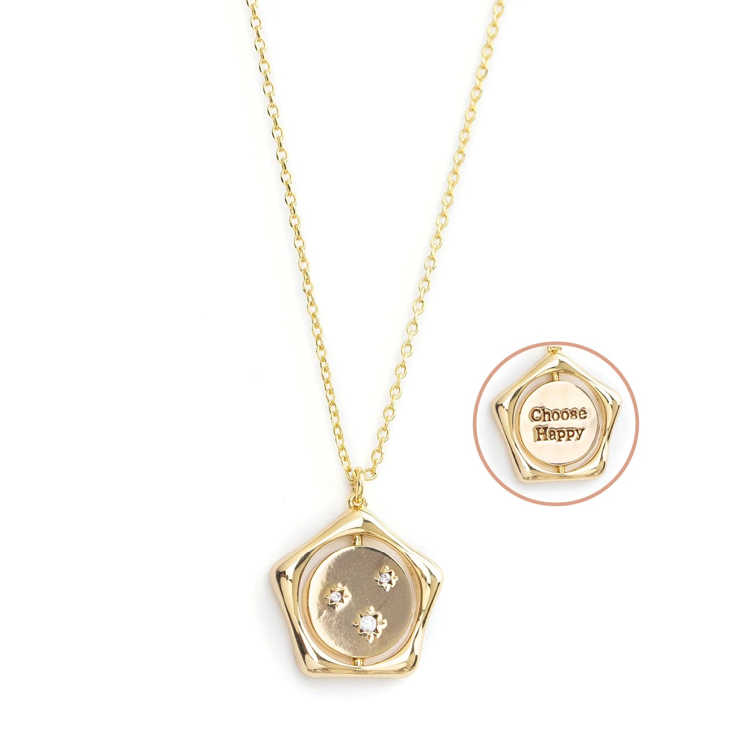 Flip Necklace Choose Happy /Multi Starburst Gold