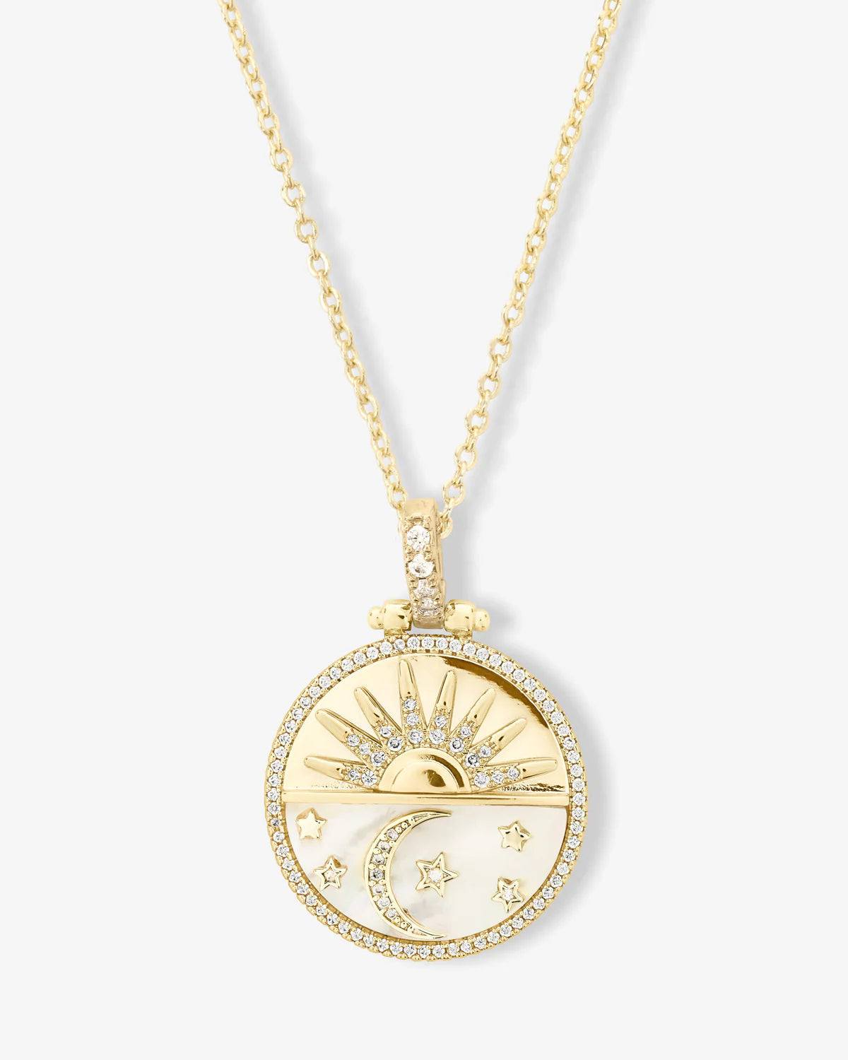 New Beginnings Medallion Necklace Gold and White Diamondettes