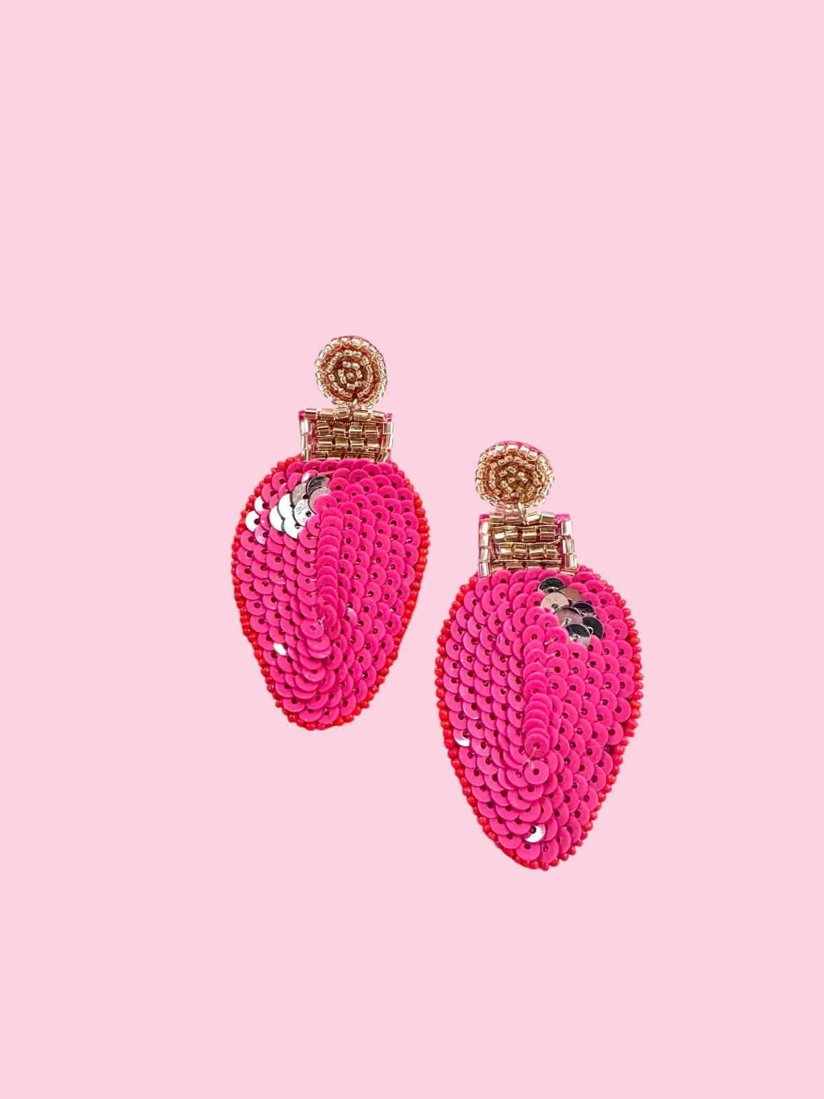 Sequin and Beaded Earring Christmas Light Bulb Pink