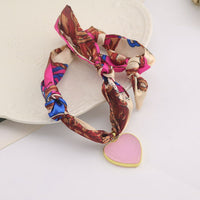 Glass Heart Pendant Silk Knotted Scarf Bandana Necklace Pink - Beau Kisses