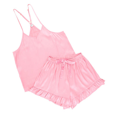 Cami and Velvet Ruffled Shorts PJ Set Pink - Beau Kisses