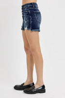 High Rise Button Down Denim Shorts Dark Wash - Beau Kisses