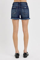 High Rise Button Down Denim Shorts Dark Wash - Beau Kisses