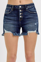 High Rise Button Down Denim Shorts Dark Wash - Beau Kisses