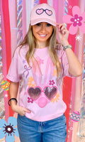Sequin Sunglasses Easter Bunny Tee Pink - Beau Kisses