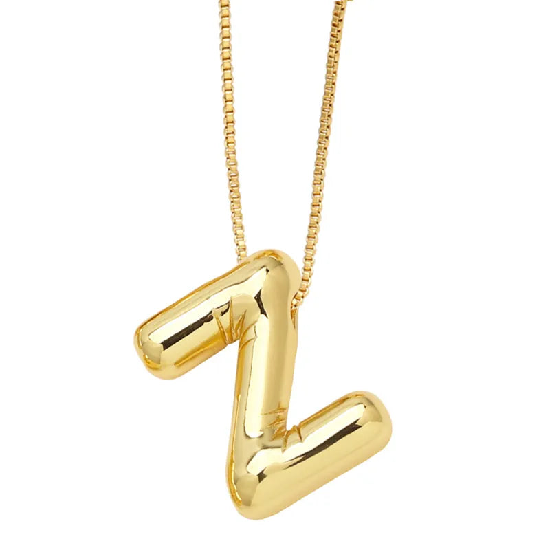 Plain Bubble Initial Necklace Gold