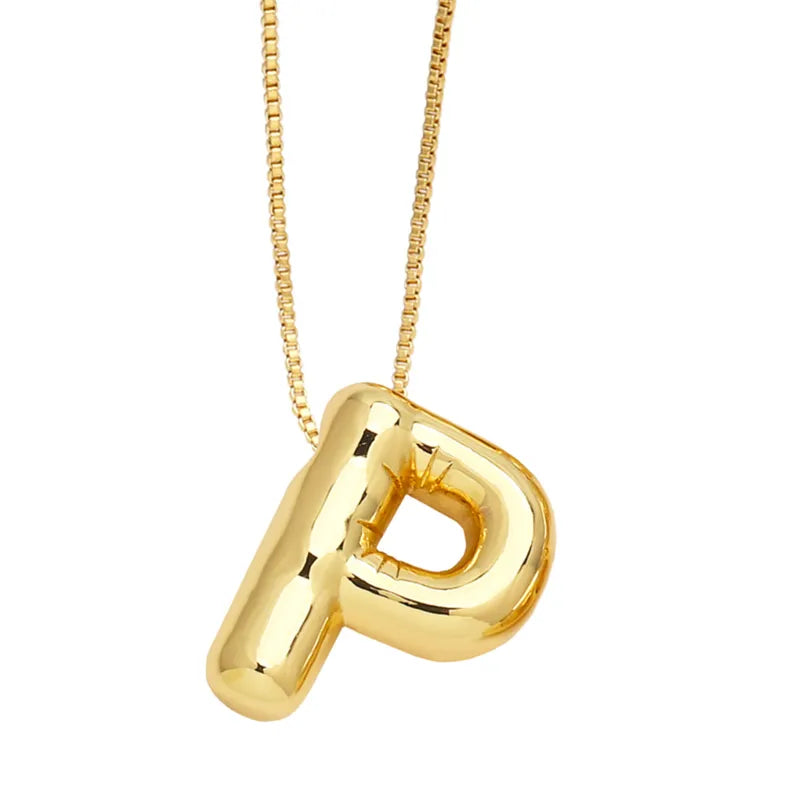 Plain Bubble Initial Necklace Gold