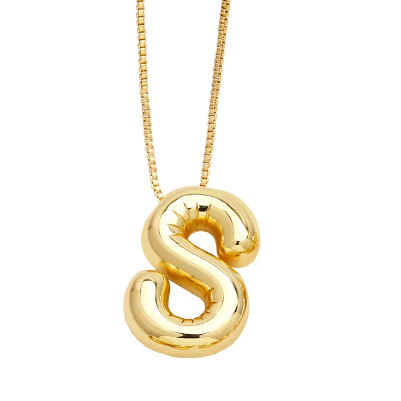 Plain Bubble Initial Necklace Gold