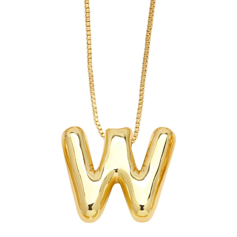 Plain Bubble Initial Necklace Gold