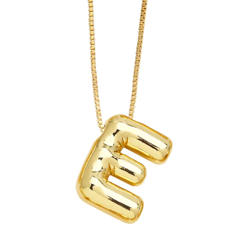 Plain Bubble Initial Necklace Gold