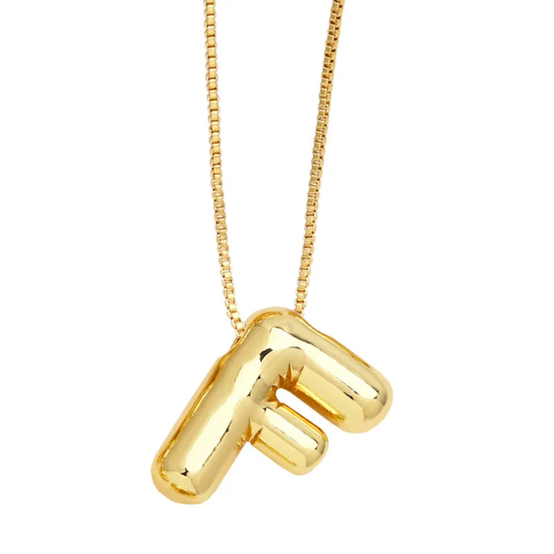 Plain Bubble Initial Necklace Gold