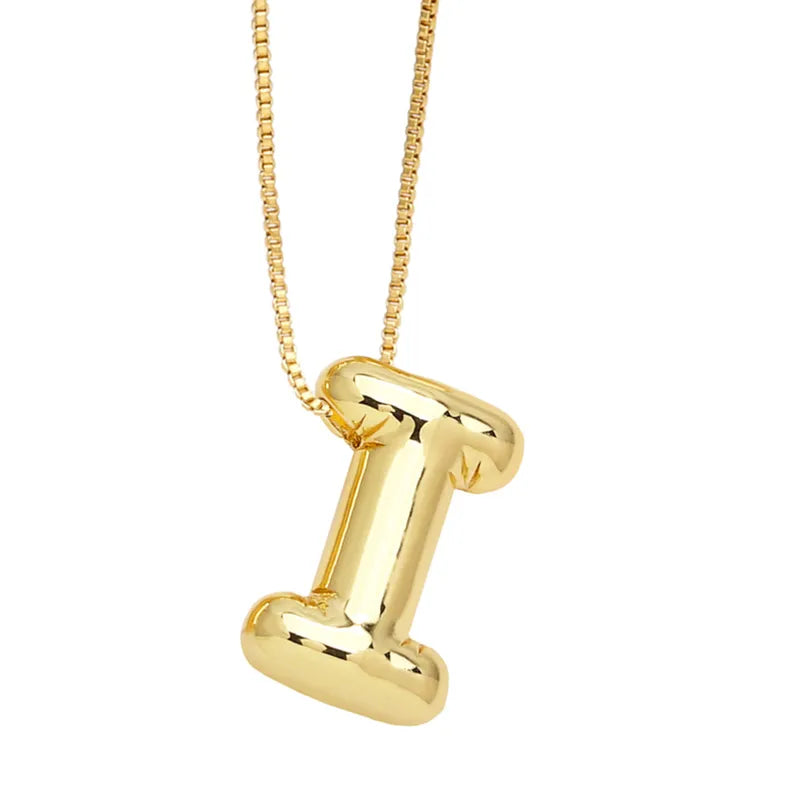 Plain Bubble Initial Necklace Gold