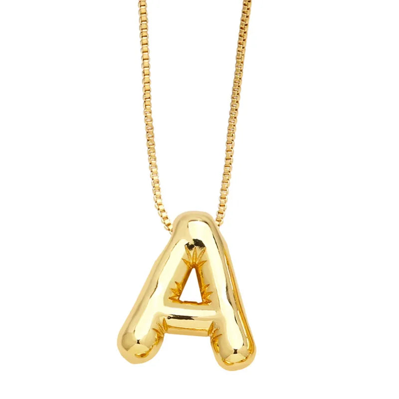 Plain Bubble Initial Necklace Gold