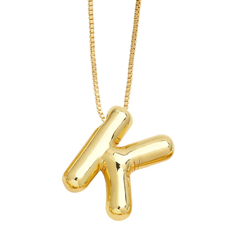 Plain Bubble Initial Necklace Gold