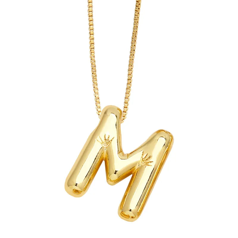 Plain Bubble Initial Necklace Gold