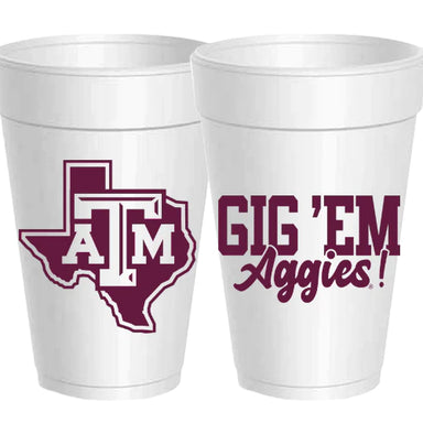 Gig 'Em Aggies Foam Cups 25 Pack - Beau Kisses