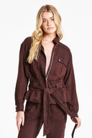 Austin Dropped Shoulders Cinched Waist Front Patch Pockets Dark Oak - ONLINE ONLY - Beau Kisses