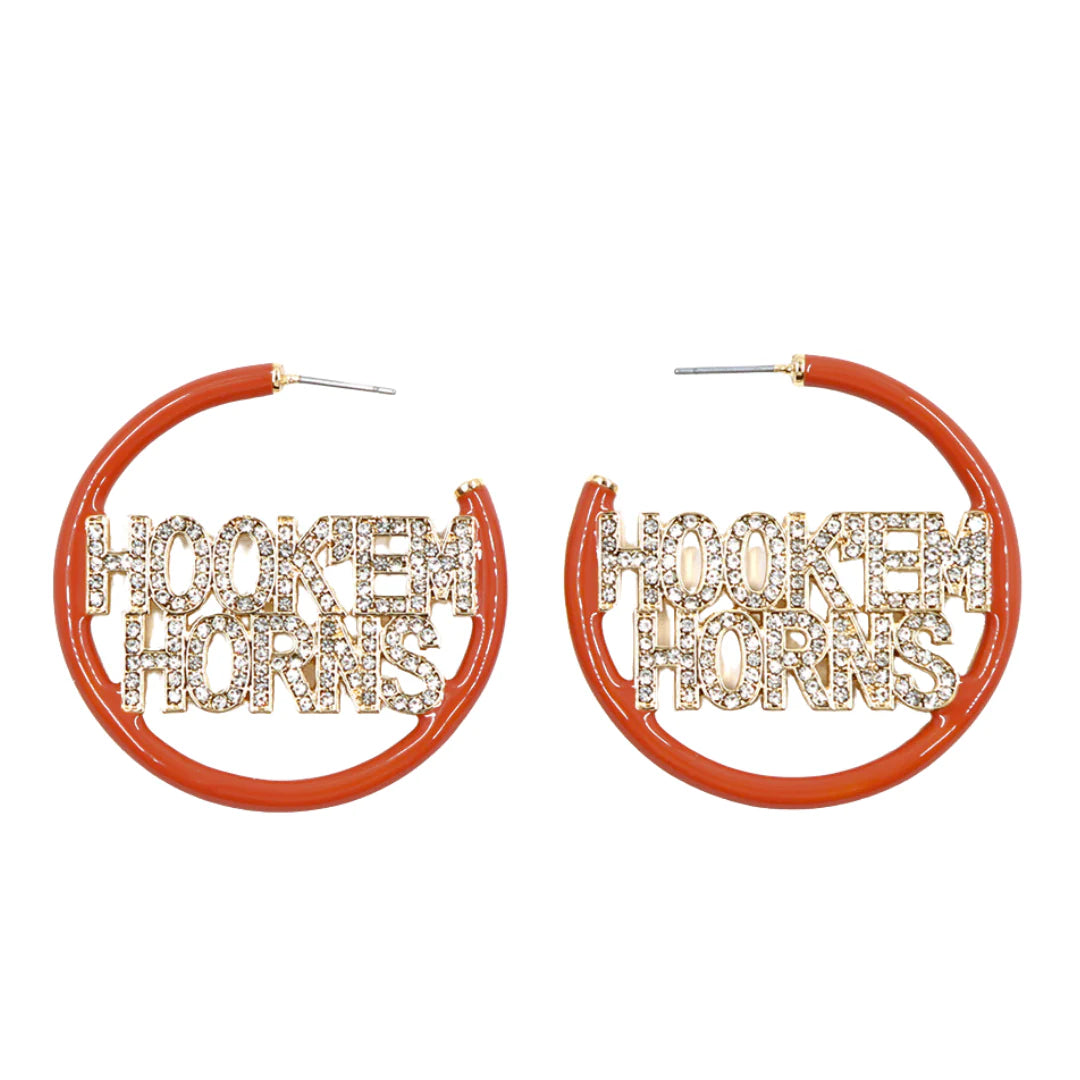 Hook 'Em Horns Pavé Hoop Earrings Burnt Orange