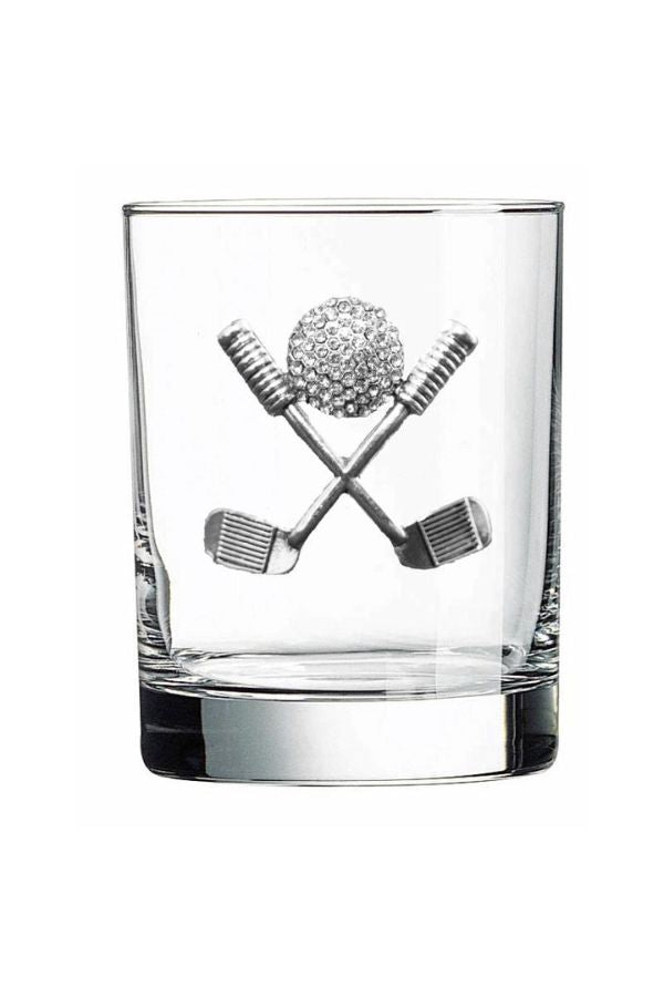Golf Clubs Jeweled Double Old Fashioned Glass