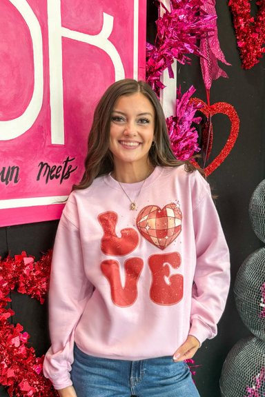 Love Disco Crewneck Sweatshirt Light Pink - Beau Kisses