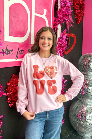 Love Disco Crewneck Sweatshirt Light Pink - Beau Kisses