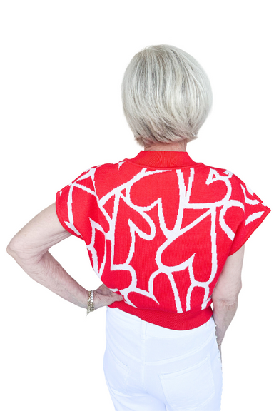 Heart Pattern Short Sleeve Top Tomato - Beau Kisses