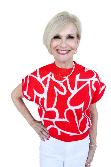 Heart Pattern Short Sleeve Top Tomato - Beau Kisses