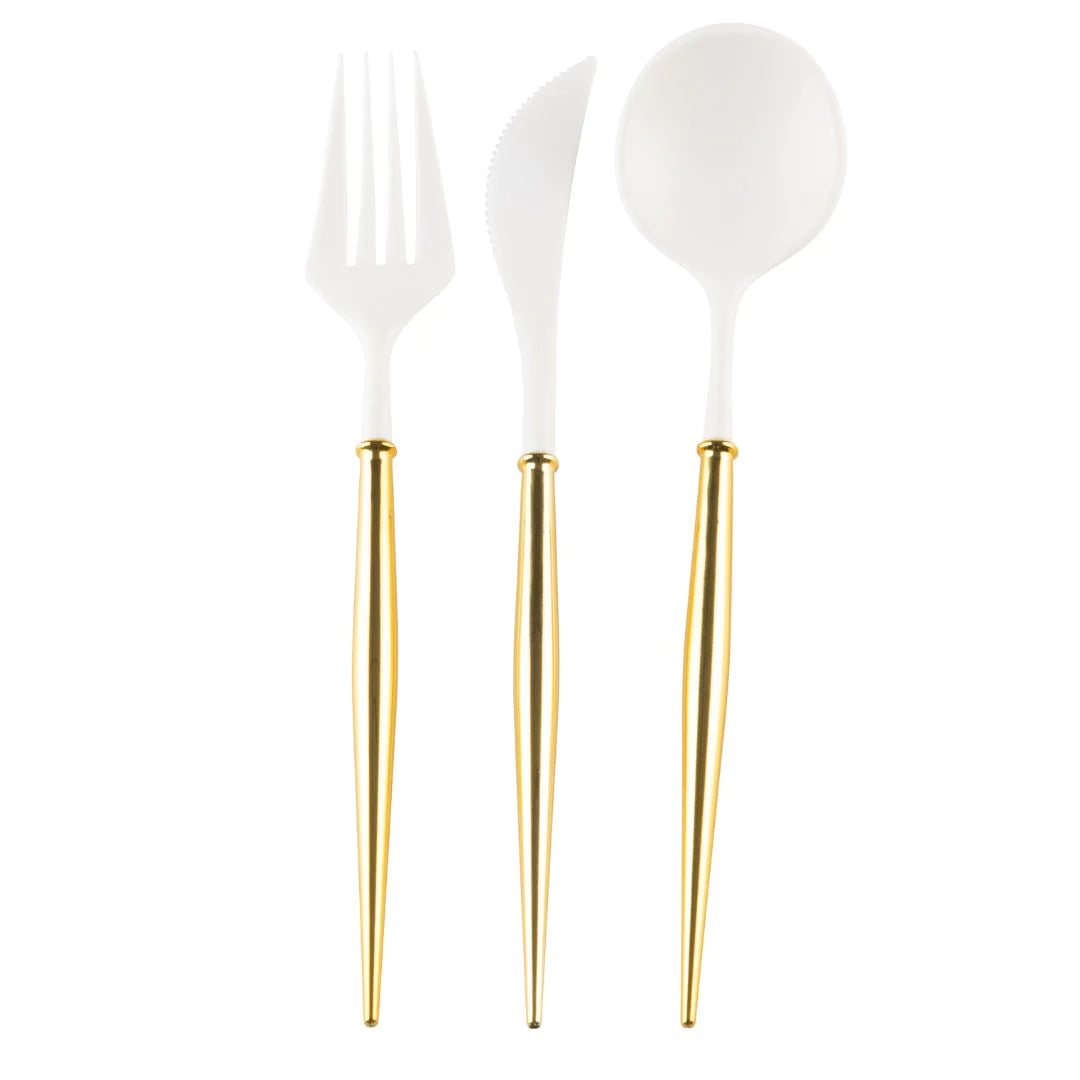 Bella Cutlery White/Gold Handle 24pkg