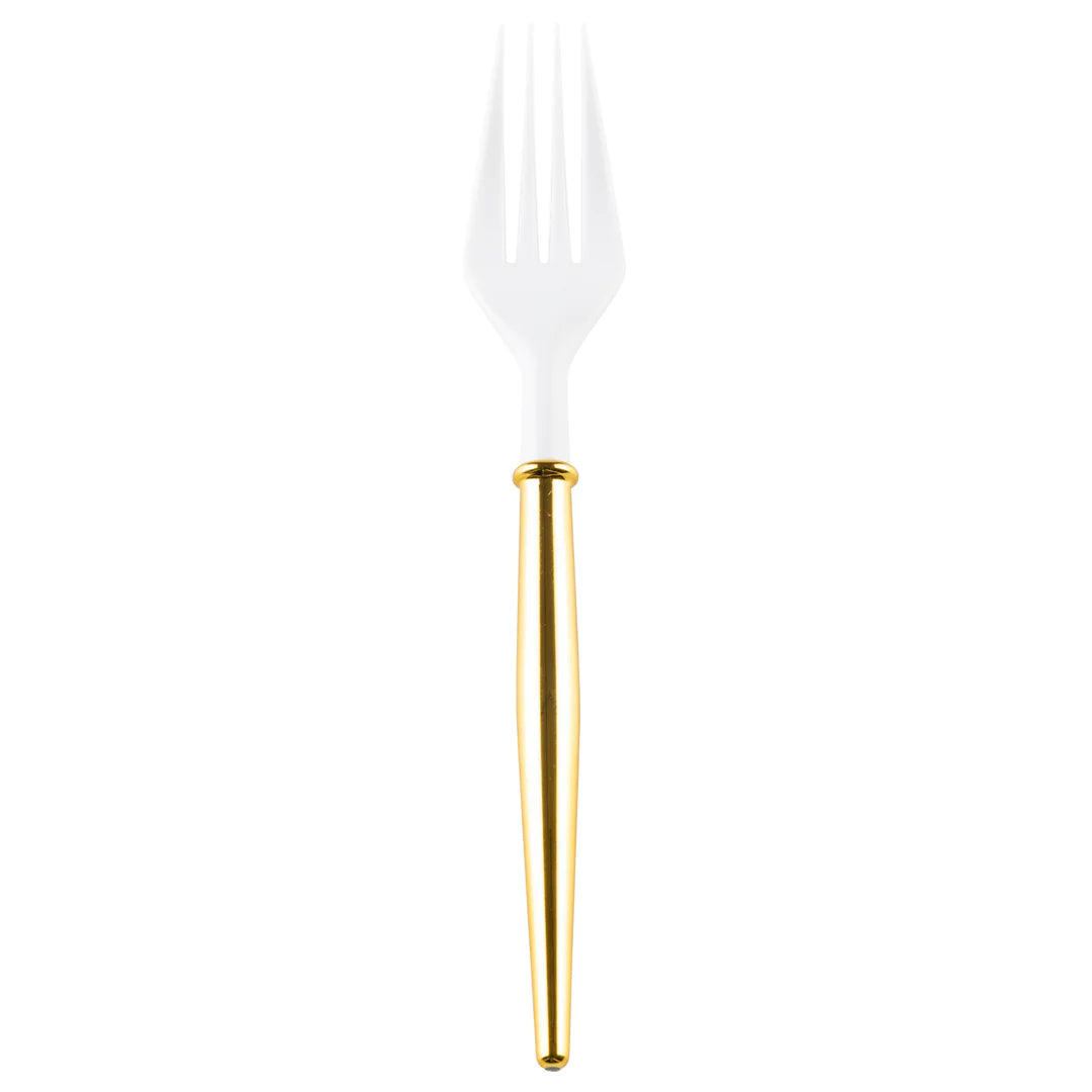 White Cocktail Forks Gold Handle 20pkg