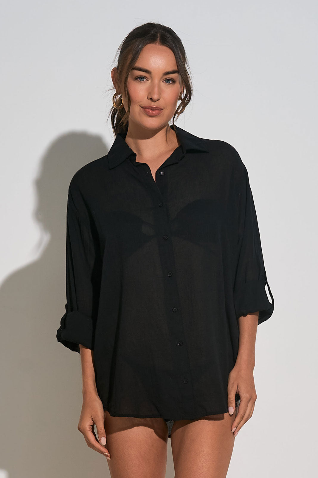 Collared Button Down Top Black