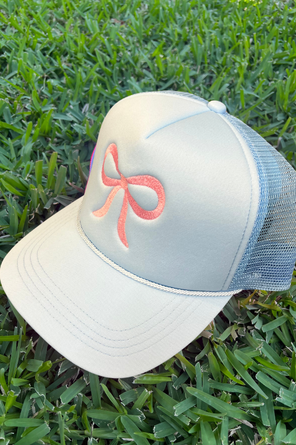 Trucker Hat Embroidered Light Pink Bow - Beau Kisses