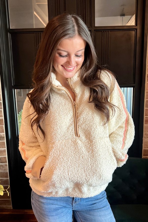 Around the Clock Teddy Quarter Zip Pullover Cream