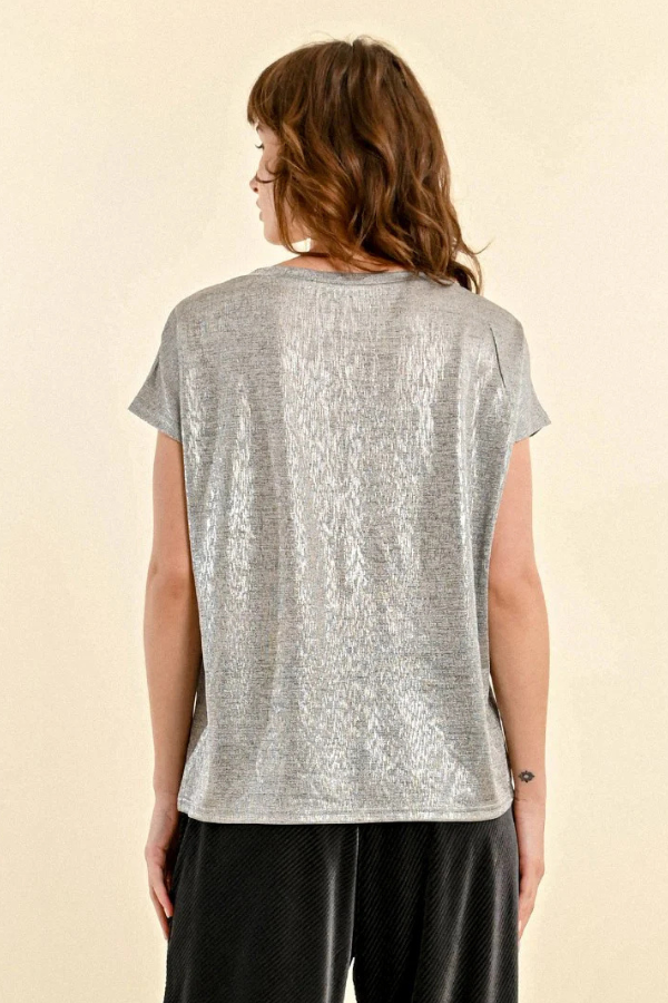 Iridescent V-Neck Tee Silvery Grey