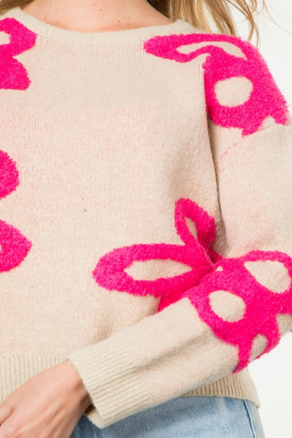 Pattern Detail Sweater Beige and Pink