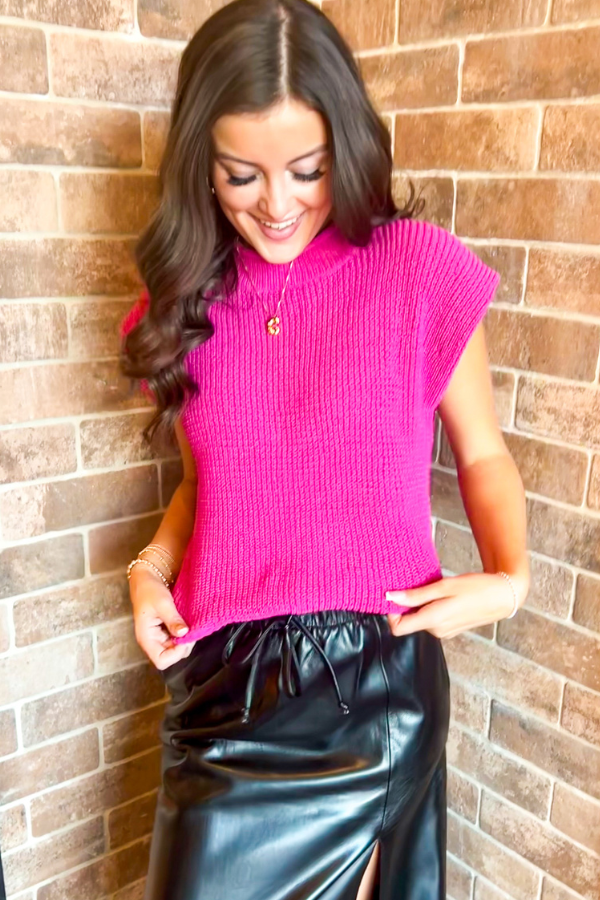 Oversized Soft Knit Sweater Vest Top Pink