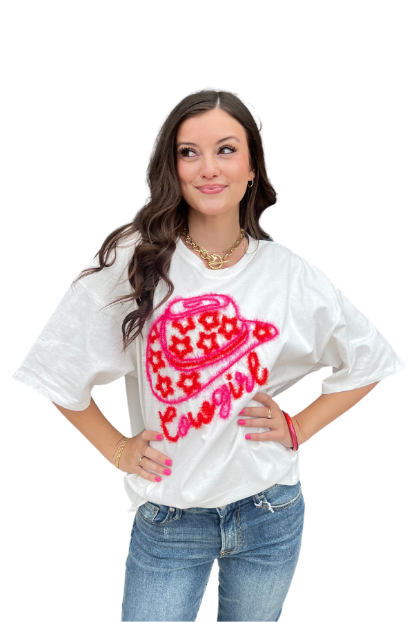 Cowgirl With Western Hat Short Sleeve Top