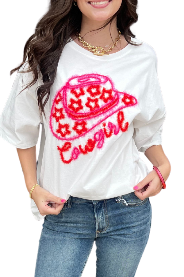 Cowgirl With Western Hat Short Sleeve Top