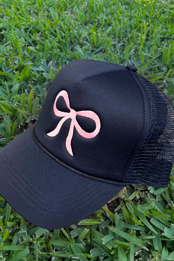 Trucker Hat Embroidered Light Pink Bow - Beau Kisses