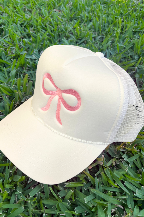 Trucker Hat Embroidered Light Pink Bow - Beau Kisses