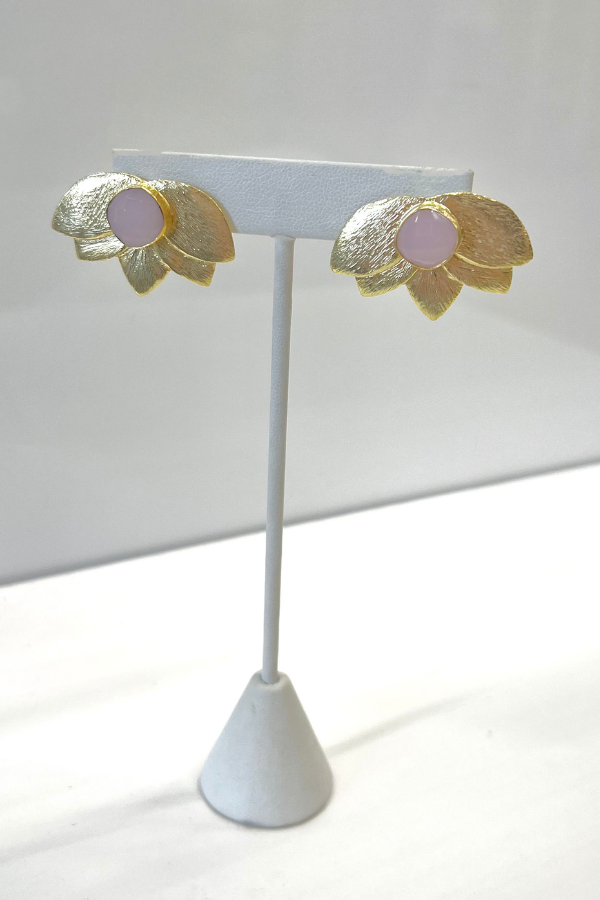 Rose Quartz Lotus Flower Earrings
