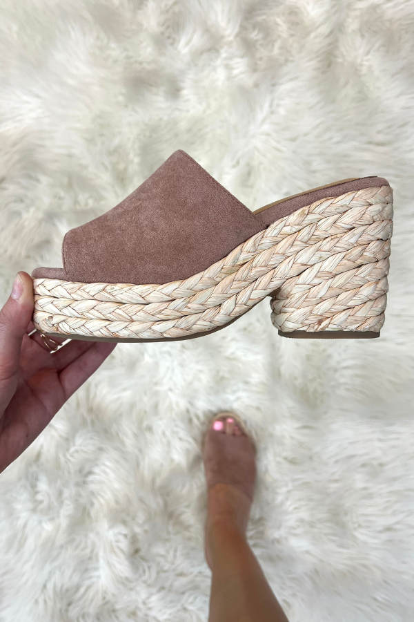 Solstice Open Toe Woven Wedges Blush