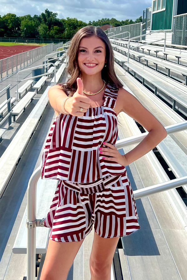 Zoey Ruffle Shirred Swing Tank Deep Stripes