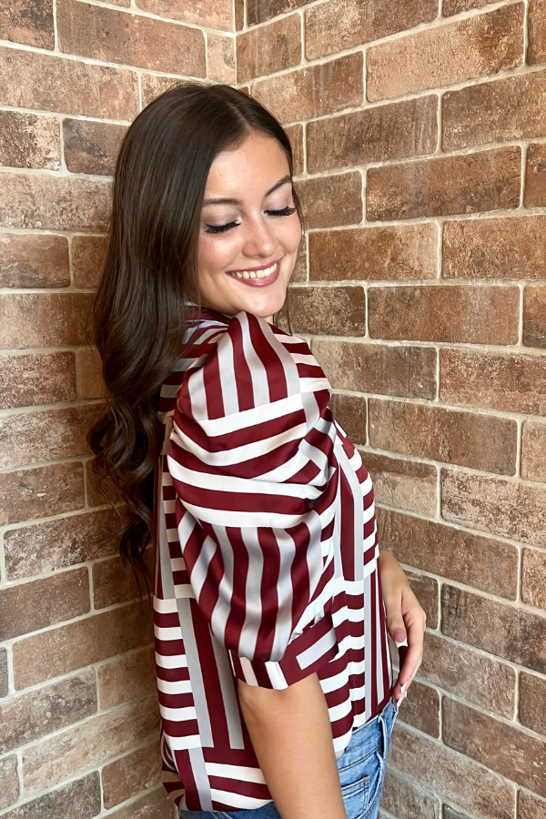 Adia Puff Sleeve Button Down Blouse Deep Stripes