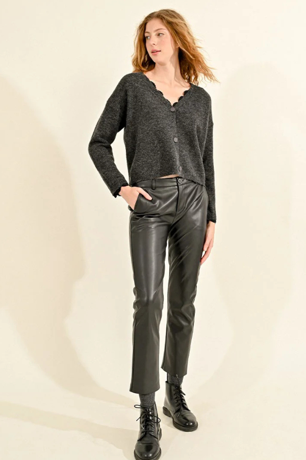 Straight Faux Leather Pants Black