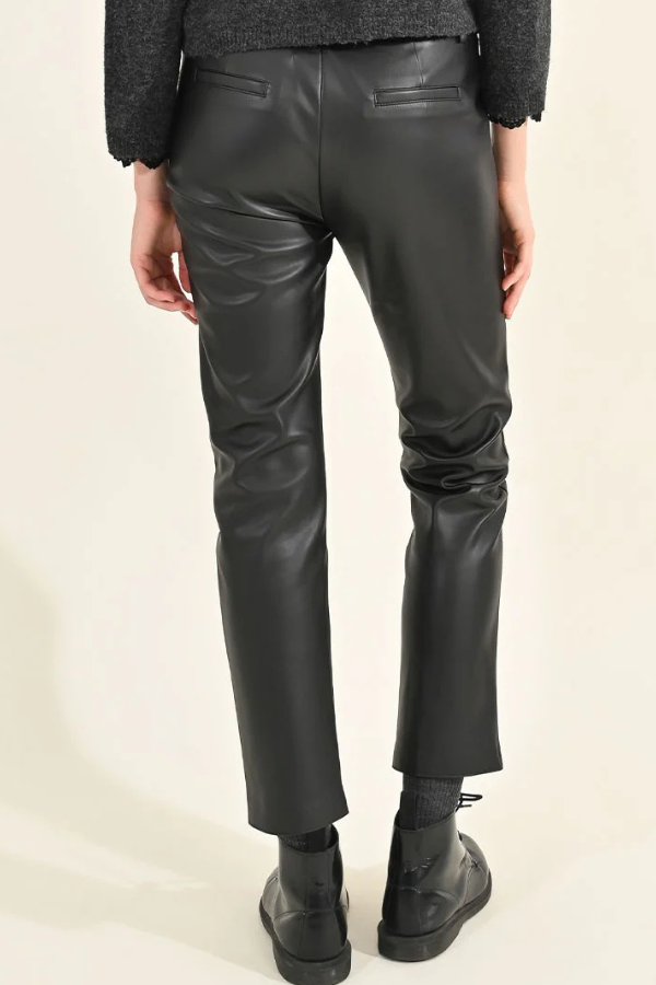 Straight Faux Leather Pants Black