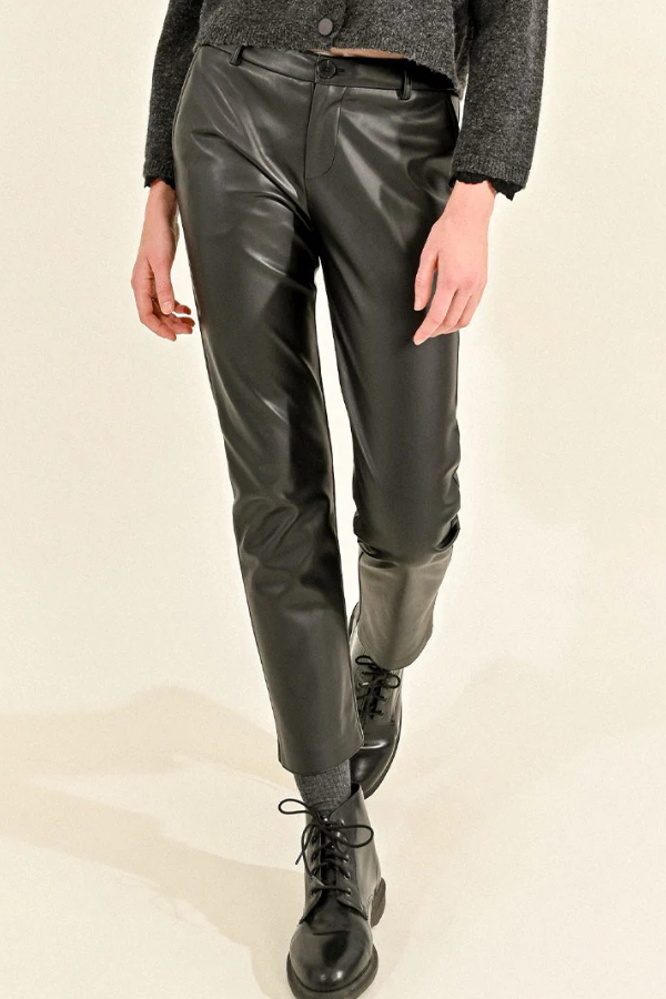 Straight Faux Leather Pants Black