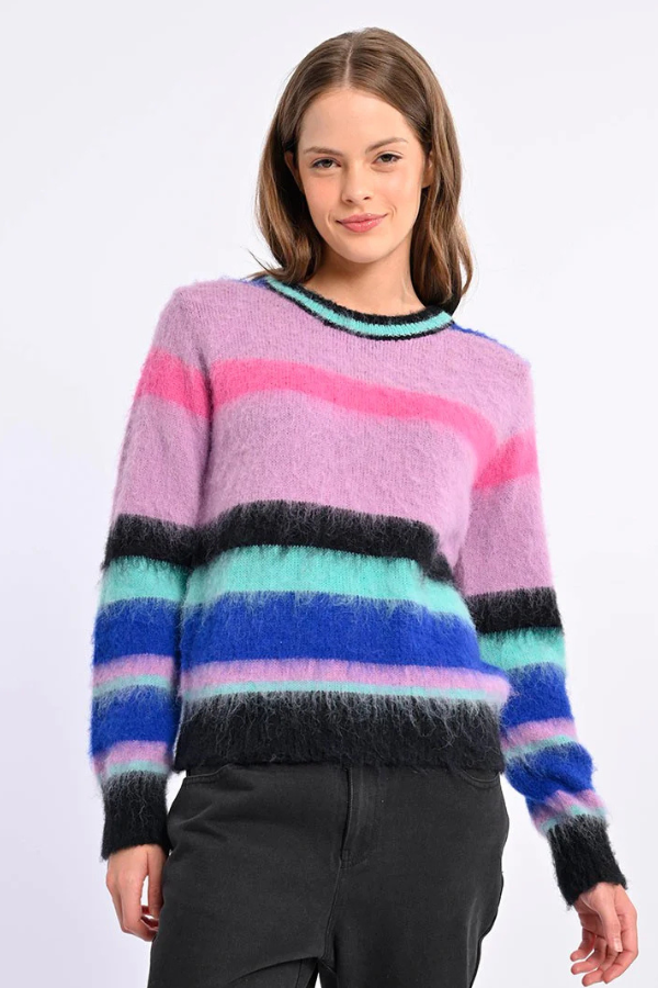 Plush Striped Sweater Royal Blue