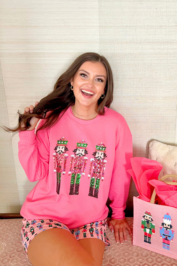 Nutcracker March Sequin Sweatshirt Pink